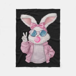 Rabbit Bunny Blowing Bubble Gum Easter Day Cute Gi Fleece Blanket