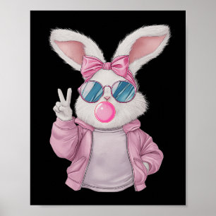 Rabbit Bunny Blowing Bubble Gum Easter Day Cute Gi Poster
