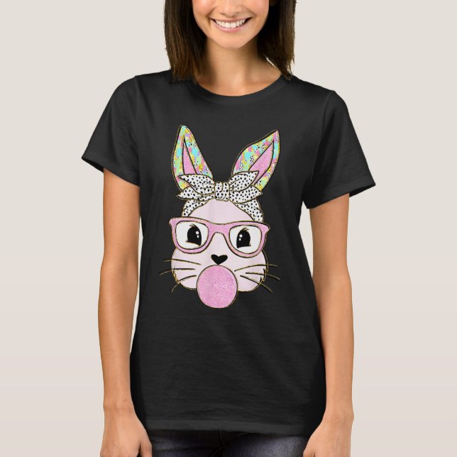 Rabbit Bunny Blowing Bubble Gum Easter Day Cute  T-Shirt (Front)