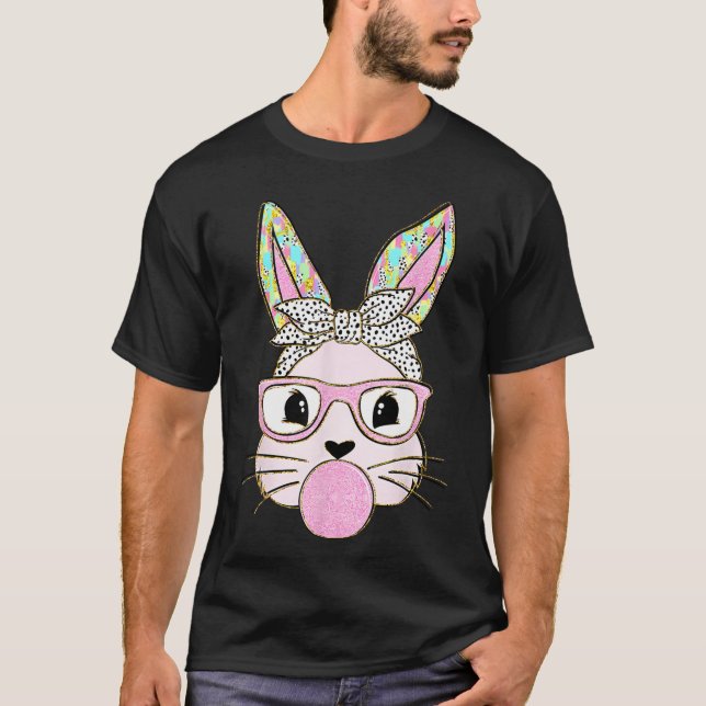Rabbit Bunny Blowing Bubble Gum Easter Day Cute  T-Shirt (Front)