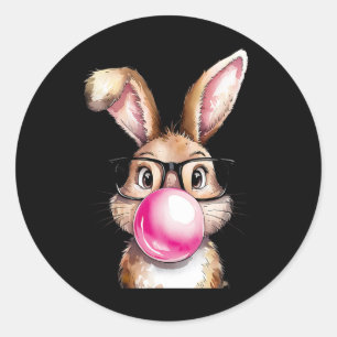 Rabbit Bunny Blowing Bubble Gum Easter Day Pink Wo Classic Round Sticker