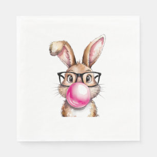 Rabbit Bunny Blowing Bubble Gum Easter Day Pink Wo Napkin