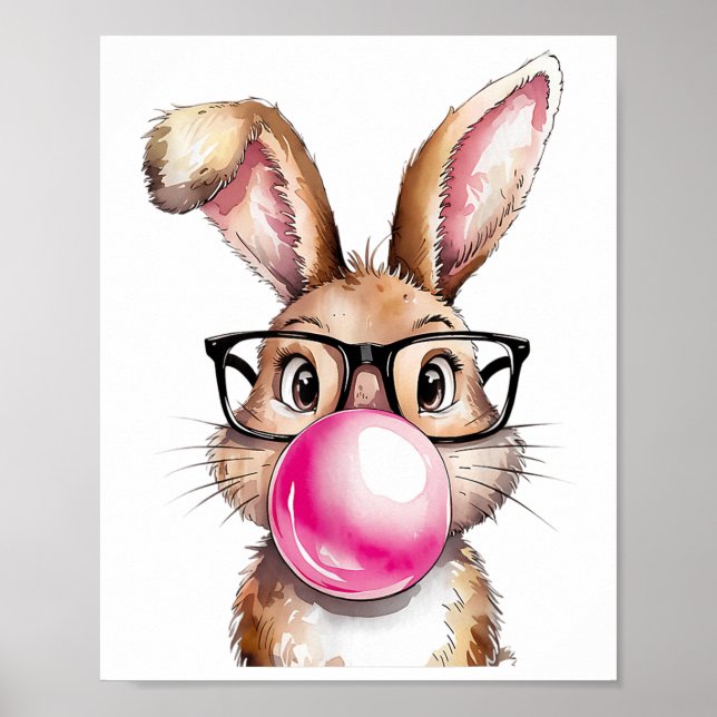 Rabbit Bunny Blowing Bubble Gum Easter Day Pink Wo Poster (Front)
