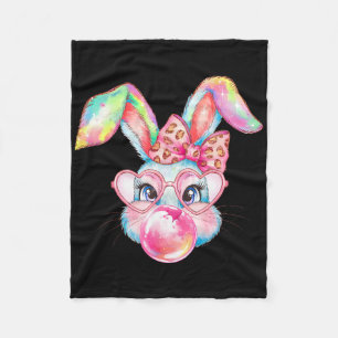 Rabbit Bunny Blowing Bubble Happy Easter Cute Bunn Fleece Blanket