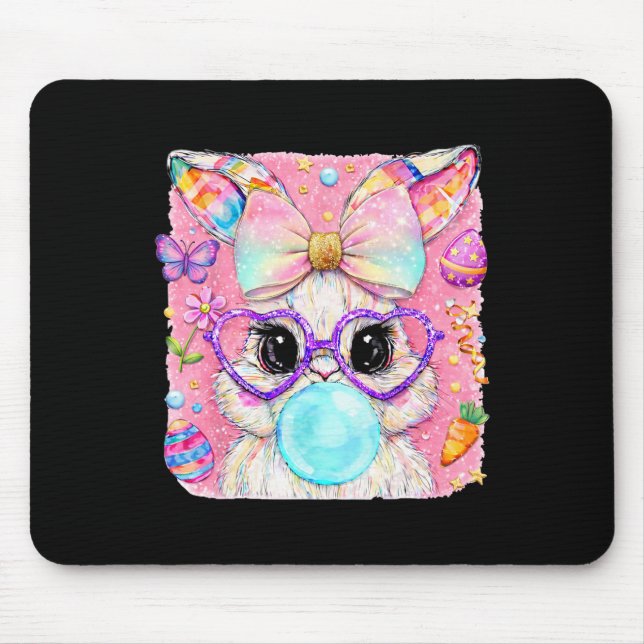 Rabbit Bunny Blowing Bubblegum Easter Day Cute Wom Mouse Pad (Front)