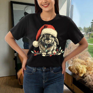 Rabbit Bunny Chew Christmas Light Xmas Holiday  T-Shirt