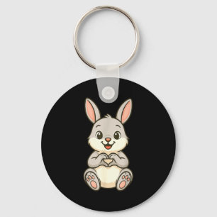 Rabbit Bunny Doing Heart With Hands Valentines Day Key Ring