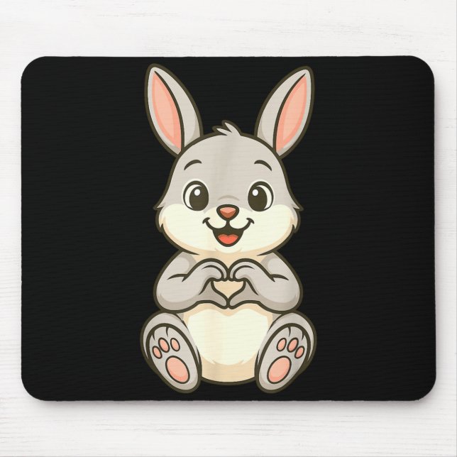 Rabbit Bunny Doing Heart With Hands Valentines Day Mouse Pad (Front)