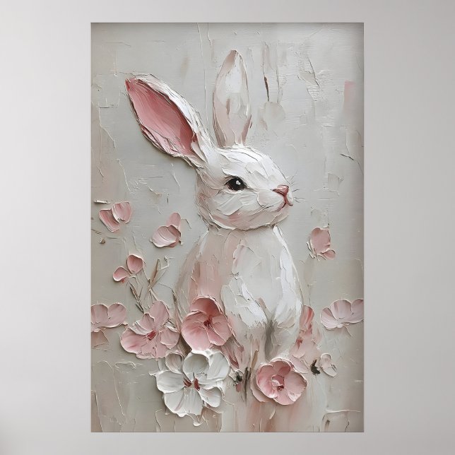 Rabbit Bunny Flower Portrait Print, Easter Poster (Front)