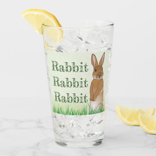 Rabbit Bunny Good Luck Typography Green Easter Glass (Front Ice)