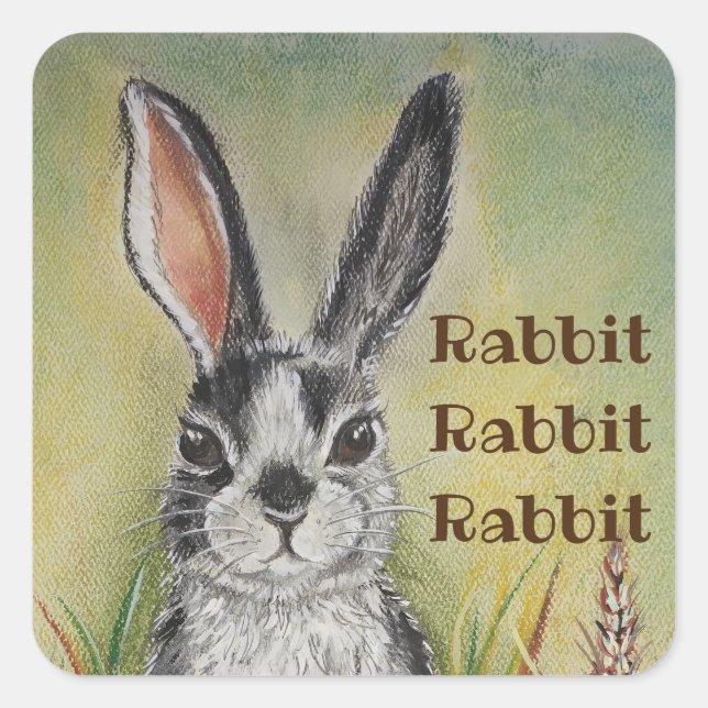Rabbit Bunny Good Luck Typography Green Easter Square Sticker (Front)