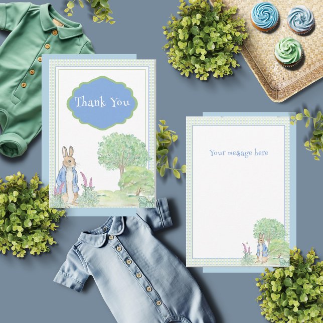 Rabbit Bunny Greenery Blue Baby Shower  Thank You Card (Creator Uploaded)