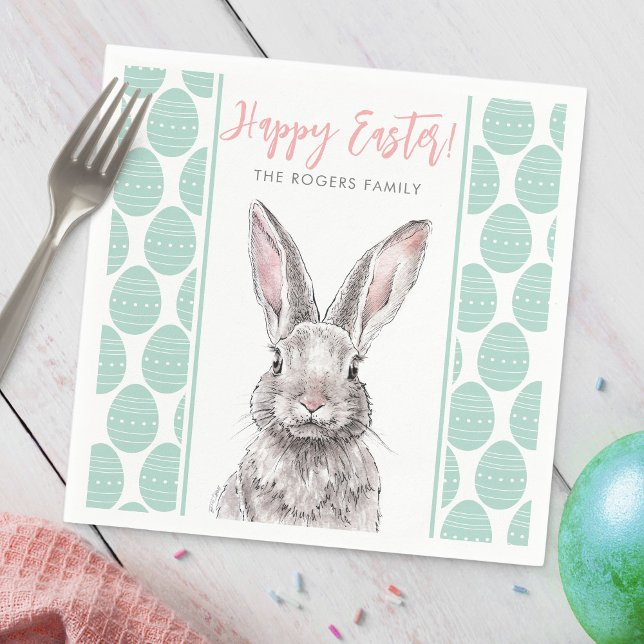 Rabbit Bunny Happy Easter Animal Art Cute Pastel Napkin (Creator Uploaded)