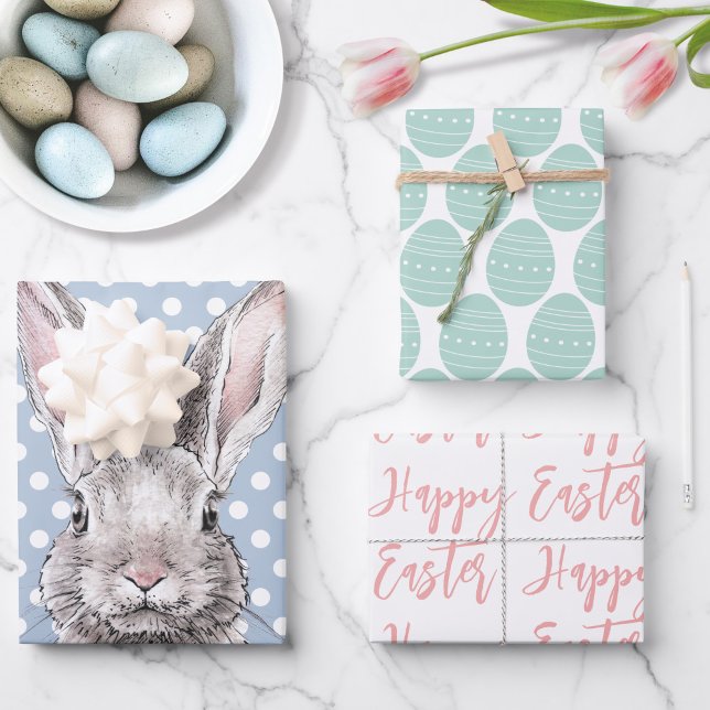 Rabbit Bunny Happy Easter Eggs Cute Animal Pastel Wrapping Paper Sheet (Creator Uploaded)