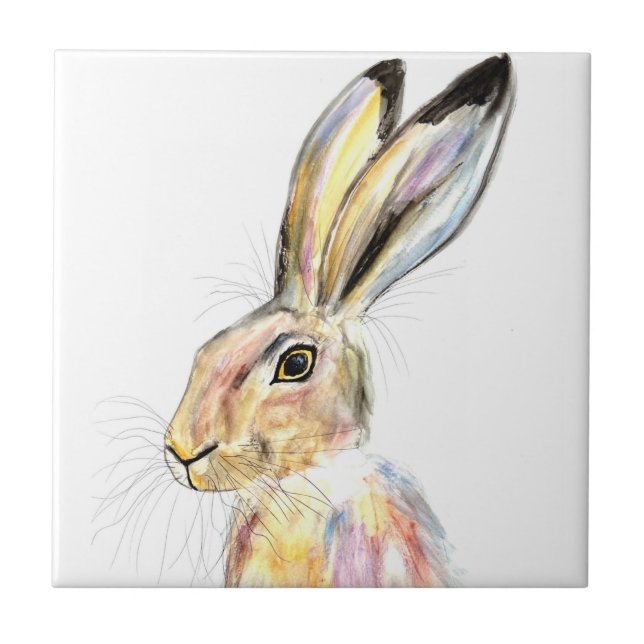 Rabbit Bunny Hare Floral Animal Wildlife Cute Cera Tile (Front)