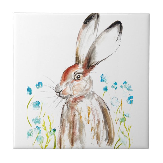 Rabbit Bunny Hare Floral Animal Wildlife Cute Tile (Front)
