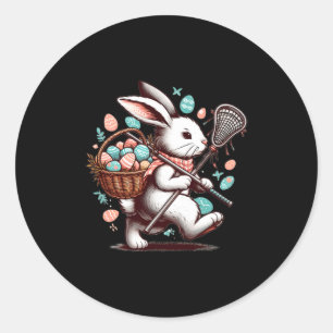 Rabbit bunny lacrosse player happy easter egg hunt classic round sticker