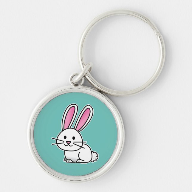 Rabbit bunny lucky white fluffy tail long ears key ring (Front)