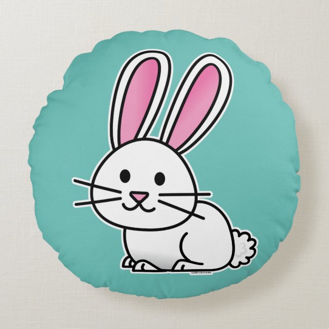 Rabbit bunny lucky white fluffy tail long ears round cushion (Front)