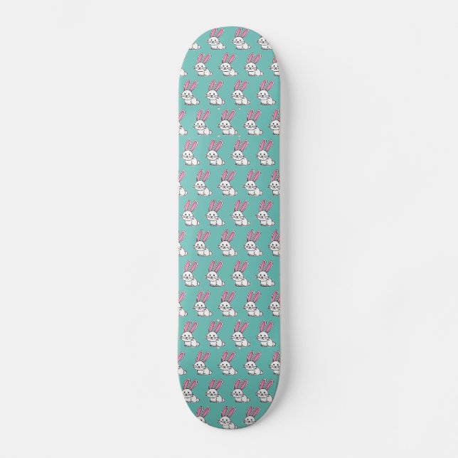 Rabbit bunny lucky white fluffy tail long ears skateboard (Front)