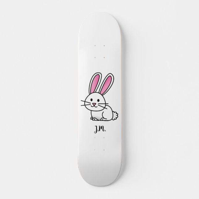 Rabbit bunny lucky white fluffy tail long ears skateboard (Front)