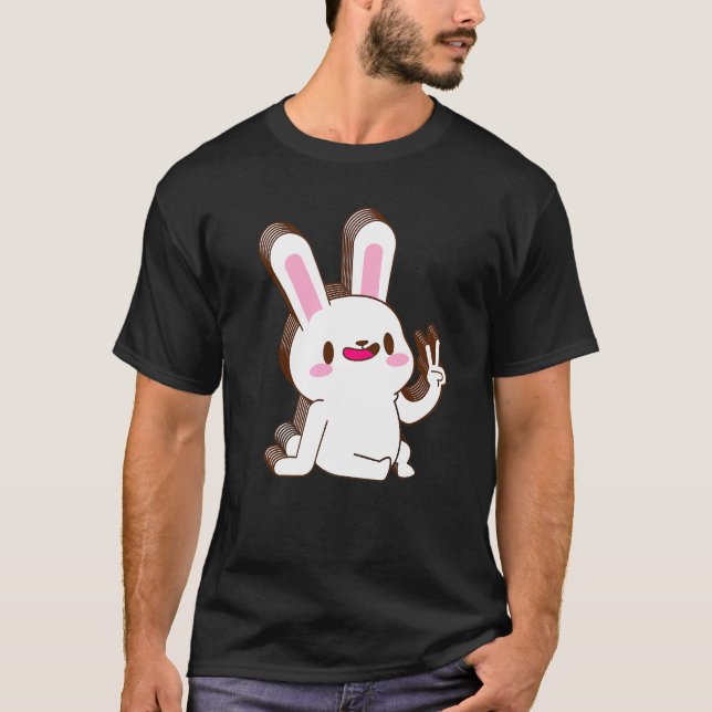 Rabbit Bunny Multilayer Peace Relaxed Cute Aesthet T-Shirt (Front)