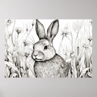 Rabbit Bunny Peaceful Nature Prairie Sketch Art