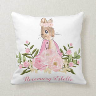 Rabbit Bunny Pink Floral Baby Girl Nursery Decor Cushion