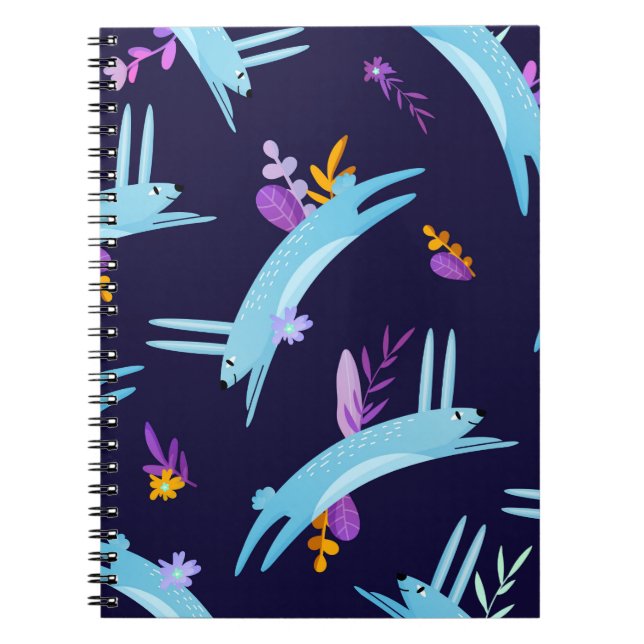 Rabbit bunny seamless pattern in cartoon style. Fu Notebook (Front)