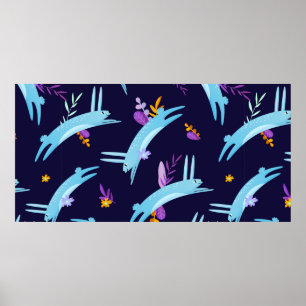 Rabbit bunny seamless pattern in cartoon style. Fu Poster