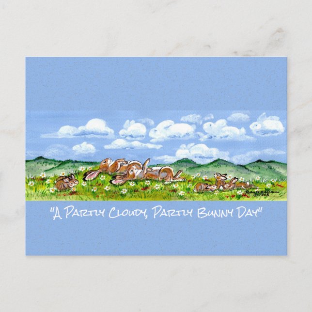 Rabbit Bunny Watching Clouds Fun Watercolor Art  P Postcard (Front)