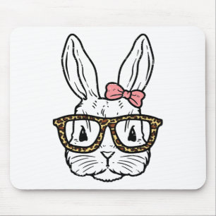Rabbit Bunny Wearing Leopard Gles Cute Easter Girl Mouse Pad