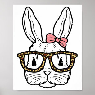 Rabbit Bunny Wearing Leopard Gles Cute Easter Girl Poster
