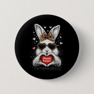 Rabbit Bunny Wearing Leopard Gles Happy Easter Wom 6 Cm Round Badge