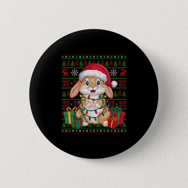 Rabbit Bunny Xmas Lights Ugly Santa Hat Bunny Chri 6 Cm Round Badge (Front)