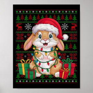Rabbit Bunny Xmas Lights Ugly Santa Hat Bunny Chri Poster