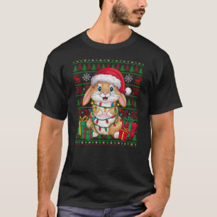 Rabbit Bunny Xmas Lights Ugly Santa Hat Bunny Chri T-Shirt