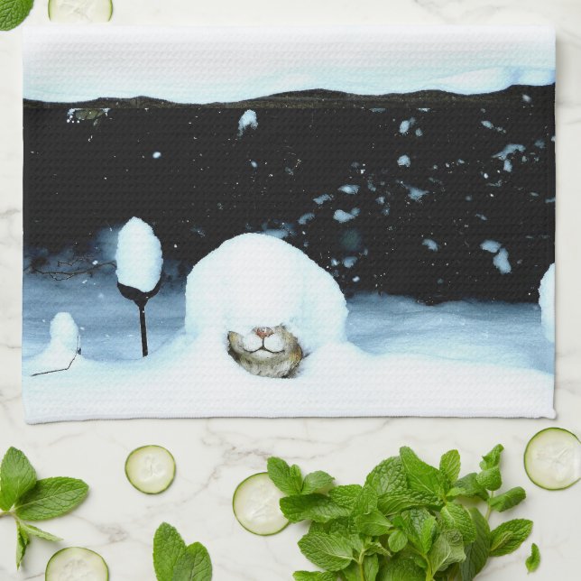 RABBIT BURIED IN THE SNOW kitchen towel (Folded)