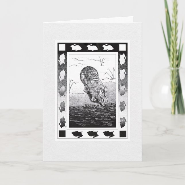 Rabbit by Water Happy Holidays Folded  Holiday Car Card (Front)