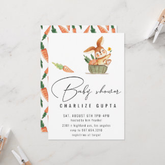 Rabbit carrot flower Baby Shower Invite girl pink