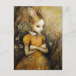 Rabbit Child in a Yellow Floral Dress Postcard