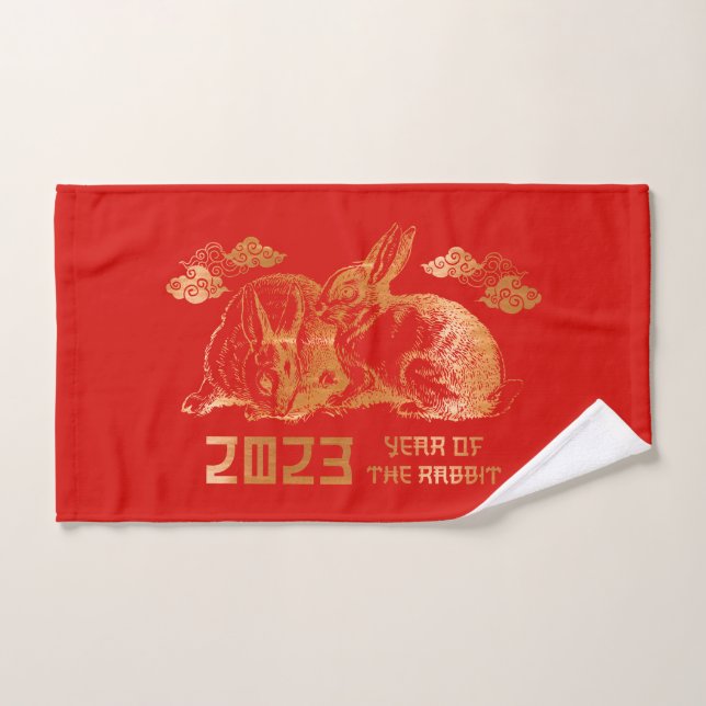 Rabbit Chinese Zodiac Lunar New Year Hand Towel (Hand Towel)