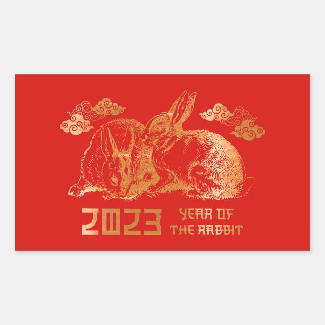 Rabbit Chinese Zodiac Lunar New Year Rectangular Sticker (Front)