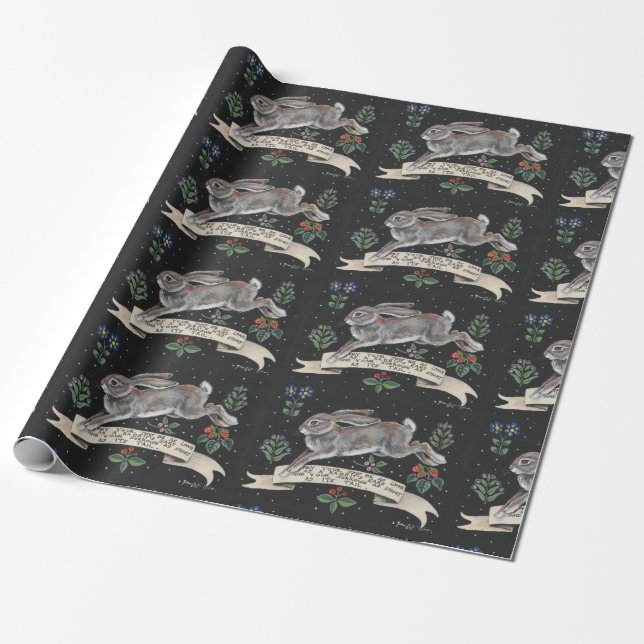 Rabbit Christmas Holiday Greeting Hare Gift Wrap (Unrolled)