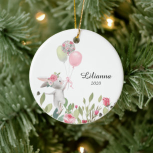 Rabbit Christmas Ornament, Bunny Ceramic Tree Decoration