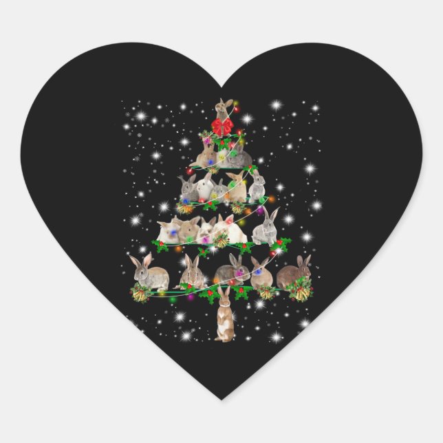 Rabbit Christmas Tree Covered By Flashlight Heart Sticker (Front)