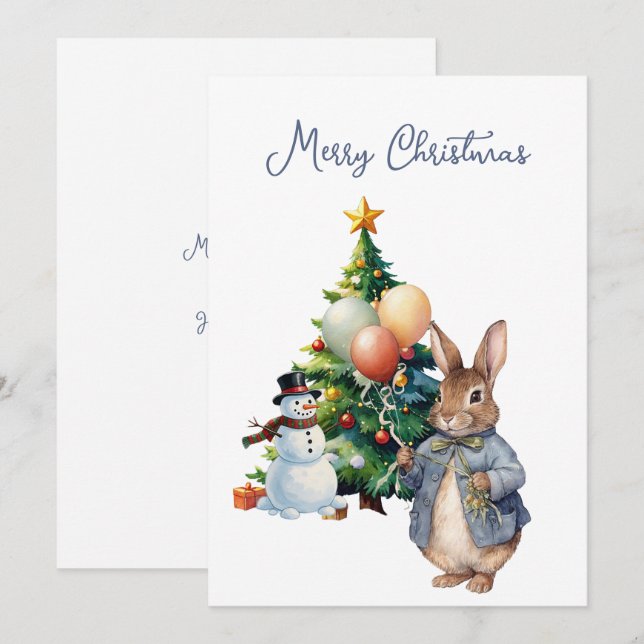 Rabbit Christmas tree Holiday Card (Front/Back)