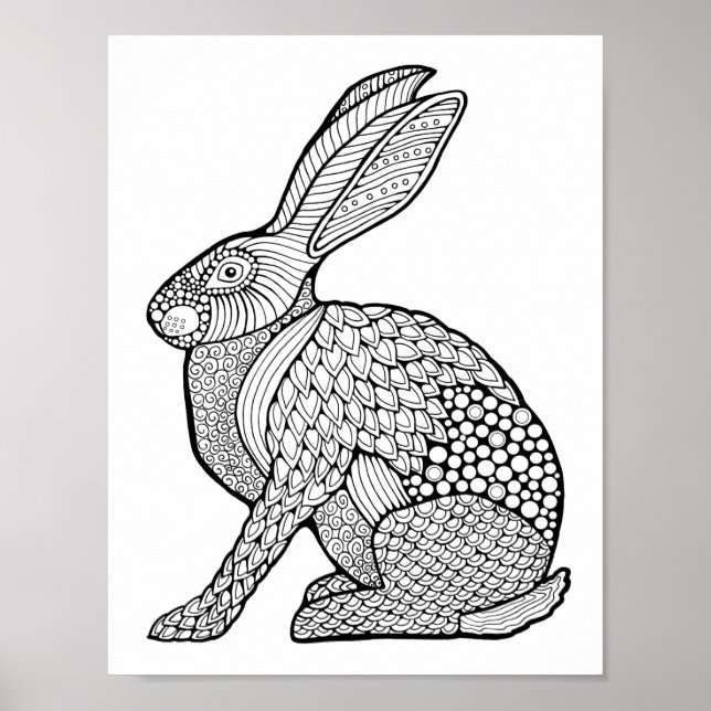Rabbit Colouring Page Art Poster (Front)