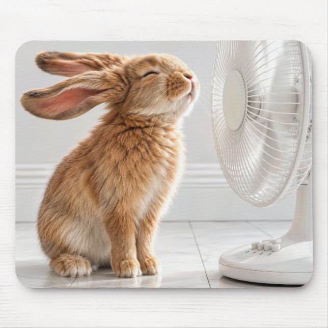 Rabbit Cooling Off in Front of White Fan Mouse Pad (Front)