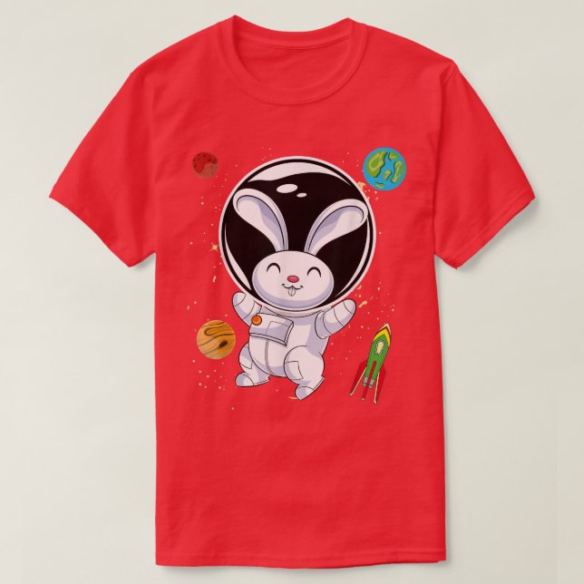 Rabbit Cute Animal Rocket Planets Scientist Astron T-Shirt (Design Front)